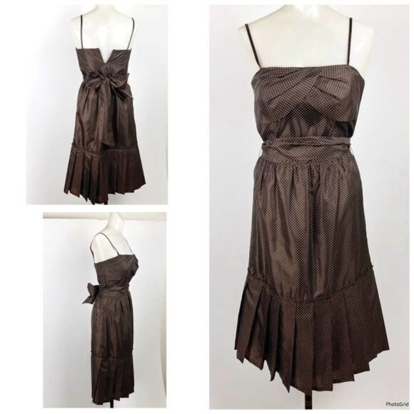 BCBG Paris Brown/white polka dot pleated dress size 8 - Picture 3 of 8